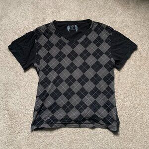 Black Brown Argyle Emo Goth Tee